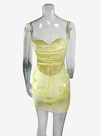 Vestido mini ajustado con corsé bordado de girasoles y detalle de tiras en la espalda para mujer 2026