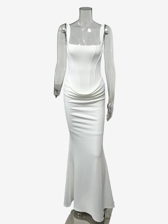 Vestido de fiesta largo estilo sirena con escote cuadrado espalda fruncida y cordones para mujer 2026
