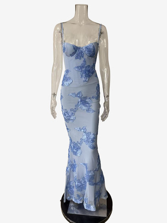 バターイエローの花柄刺繍スパゲッティストラップシースロングプロムドレス（レディース 2026年）