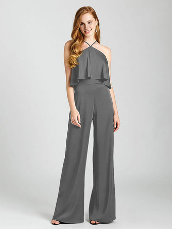 グレイブライズメイドドレス サテン生地 ジャンプスーツ フロアレングス フォーマルガウン