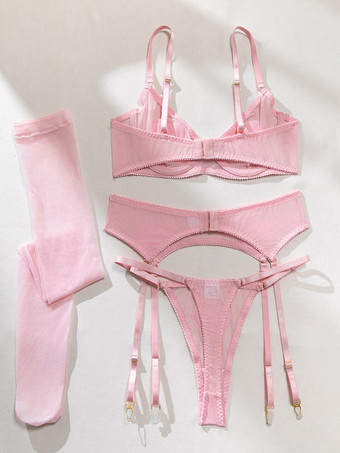 ブライダルレースランジェリー セクシーレッド 大人用ブラ＆パンティ4点セット