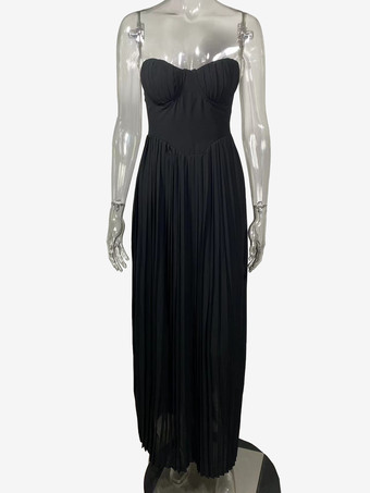 Vestido de fiesta largo sin mangas con corpiño y corsé plisado para mujer 2026