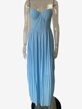 Vestido de fiesta largo sin mangas con corpiño y corsé plisado para mujer 2026