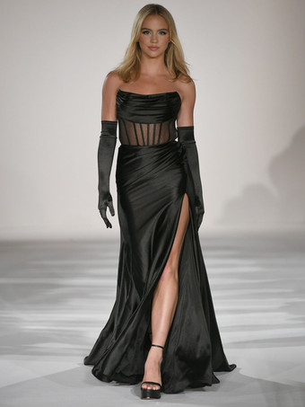 NeroAbito da ballo a sirena senza spalline Sweep senza maniche Backless Split Front Abiti da cena formali