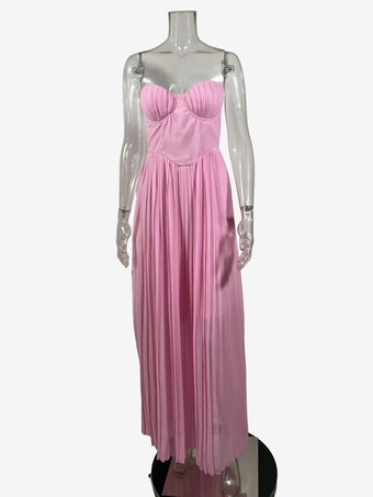 Vestido de fiesta largo sin mangas con corpiño y corsé plisado para mujer 2026