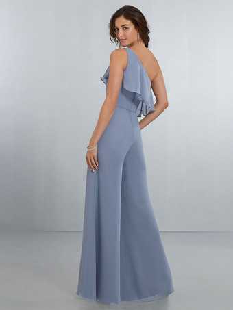 シフォン ブライズメイド ドレス ジャンプスーツ ワンショルダー アシンメトリー ウェディング パーティードレス