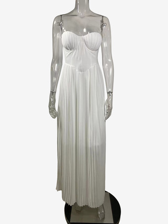 Vestido de fiesta largo sin mangas con corpiño y corsé plisado para mujer 2026