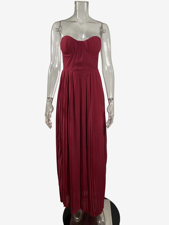 Vestido de fiesta largo sin mangas con corpiño y corsé plisado para mujer 2026