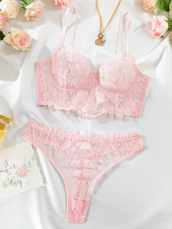Brautwäsche Schwarzer Damen-BH mit Blumenmuster und Spitze 2-teiliges Dessous-Set Nachtwäsche Netz-Nachthemd