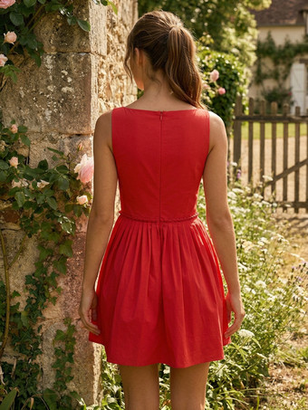 Vestido mini plisado fruncido con escote cuadrado y cintura tipo corsé en forma de V para mujer 2026