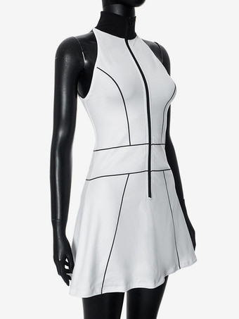 Vestido mini sin mangas con cremallera y cuello alto para mujer 2026