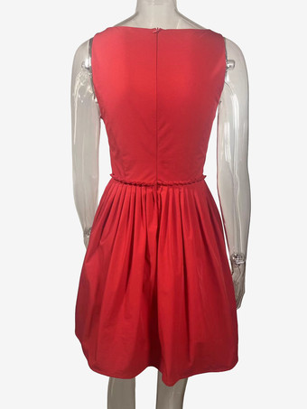 Vestido mini plisado fruncido con escote cuadrado y cintura tipo corsé en forma de V para mujer 2026