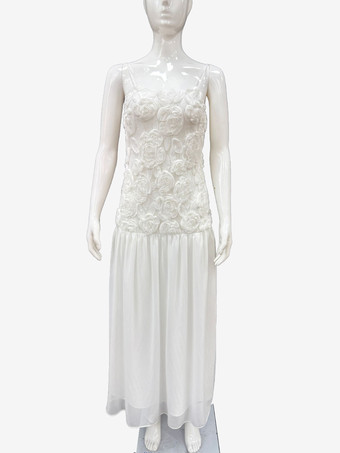 Abito da festa lungo con canotta plissettata floreale 3D per donna 2026