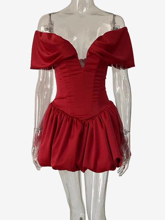 Mini abito da festa con corsetto scollo a V profondo e spalle scoperte per donna 2026