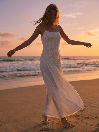 Abito da festa lungo con canotta plissettata floreale 3D per donna 2026