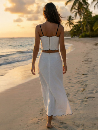 Conjunto de camisola con ribete festoneado y falda larga a juego para mujer 2026