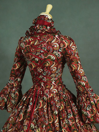 中世 ドレス 宮廷ドレス 女性用 プリンセス 貴族ドレス レッド 長袖 バロック風 パーティー レトロ ヨーロッパ 宮廷風 中世 ドレス・貴族ドレス バーガンディ