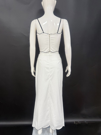 Conjunto de camisola con ribete festoneado y falda larga a juego para mujer 2026