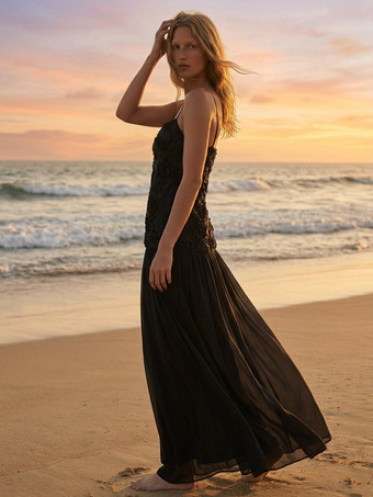 Abito da festa lungo con canotta plissettata floreale 3D per donna 2026