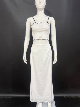 Conjunto de camisola con ribete festoneado y falda larga a juego para mujer 2026