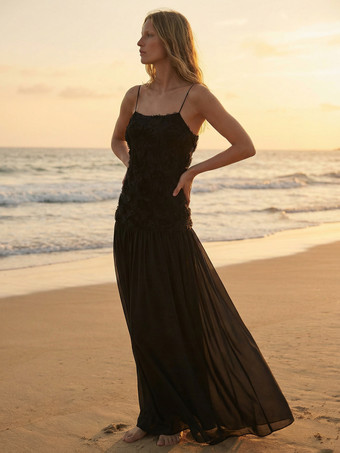 Abito da festa lungo con canotta plissettata floreale 3D per donna 2026