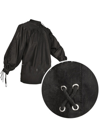 男性用ブラック ヴィンテージトップ レトロ ポリエステル 長袖 レトロコスチューム