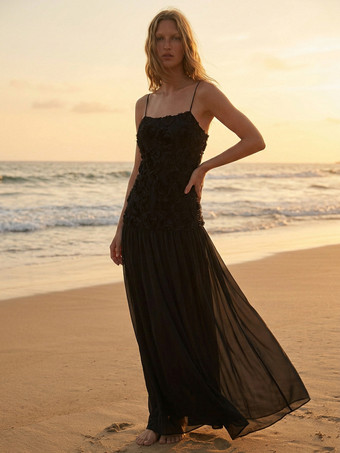 Abito da festa lungo con canotta plissettata floreale 3D per donna 2026