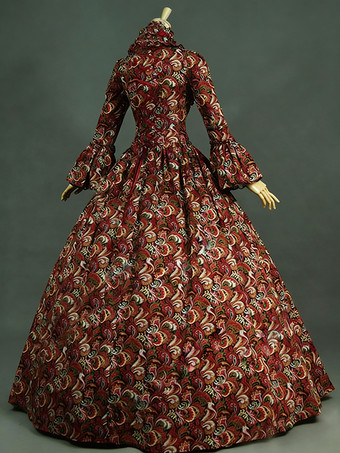 中世 ドレス 宮廷ドレス 女性用 プリンセス 貴族ドレス レッド 長袖 バロック風 パーティー レトロ ヨーロッパ 宮廷風 中世 ドレス・貴族ドレス バーガンディ