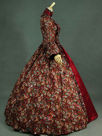 中世 ドレス 宮廷ドレス 女性用 プリンセス 貴族ドレス レッド 長袖 バロック風 パーティー レトロ ヨーロッパ 宮廷風 中世 ドレス・貴族ドレス バーガンディ