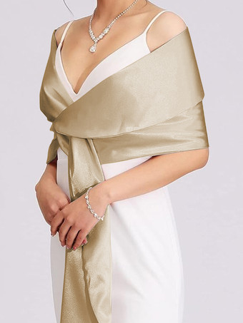 シャンパンカラーウェディングラップ シルバーショール サテン生地 ブライダルカバーアップ