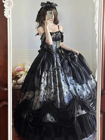 クラシカルロリータドレス JSK ゴシックロリータドレス リボン花柄スリップドレス