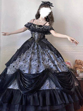 クラシカルロリータドレス JSK ゴシックロリータドレス リボン花柄スリップドレス