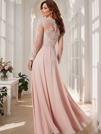 ブライダルマザードレス イリュージョンネックライン ロングスリーブ Aライン アップリケ ウェディングゲストドレス