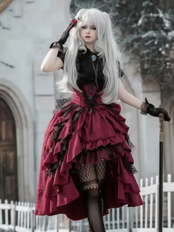 K*I様 ozz☆ozz on☆赤フリルワンピース☆ロリータ☆ゴスロリ ゴスロリワンピース チャイニーズスタイル さくらOP アイドル衣装