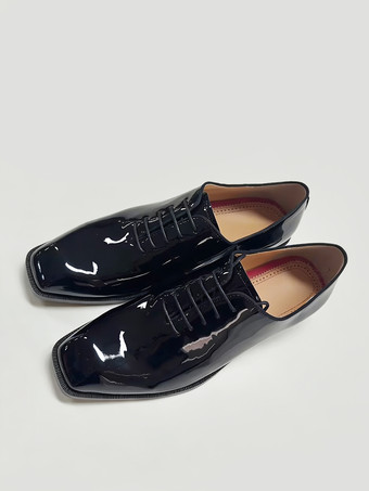 メンズ パテントレザー タキシード オックスフォード ドレスシューズ クラシック レースアップ スクエアトゥ ウェディング プロム フォーマルシューズ