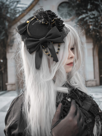 ゴシックロリータ帽子チェーンパールアクセサリーポリエステルバーガンディロリータアクセサリー