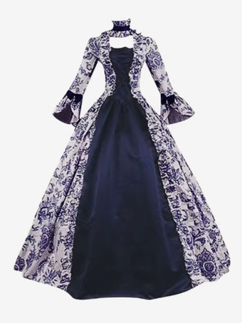 ブルー プリンセス 宮廷ドレス 女性用 貴族ドレス 中世 ドレス レッド 長袖 コットン サテン 祝日 ドレス バロック風 中世 ドレス・貴族ドレス ヨーロッパ 宮廷風 レトロ バーガンディ