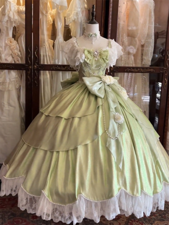 Vestidos de Lolita de hadas vestido de baile rosa con flores y cuentas lazo en la espalda vendaje de encaje mangas de encaje vestido de Lolita