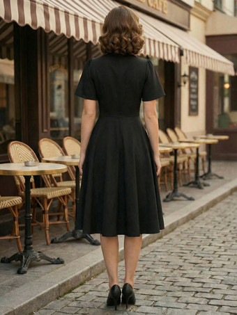 ヴィンテージ ボウタイネック フラッタースリーブ エレガント Aライン スイング カクテルドレス レディース 2026