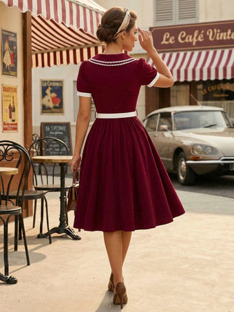 ダブルレイヤー ピーターパンカラー 刺繍 パフスリーブ スウィングドレス レディース 2026