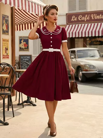 burgundy peter pan collar dress Peter Pan Collar Dress | Mulberry Corduroy main image 0