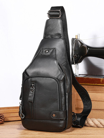 ブラック メンズ ダークブラウン ジッパー クロスボディバッグ