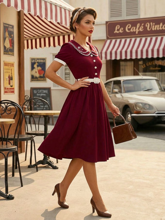 ダブルレイヤー ピーターパンカラー 刺繍 パフスリーブ スウィングドレス レディース 2026