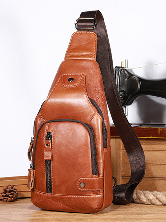 ディープブラウンメンズ ダークブラウン ジッパー クロスボディバッグ