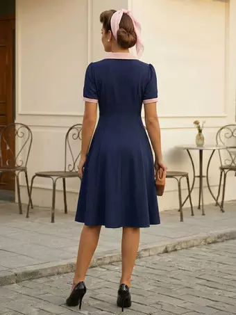 navy blue midi dress button up Buy Friends Like These Petite Jersey Chiffon Flutter Sleeve from Next USA Discover this navy cotton blend midi shirt dress featuring a belted waist and fit Pinup Fashion Navy Blue Plus