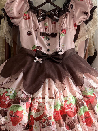 Tablier Lolita festonné fraise chocolat