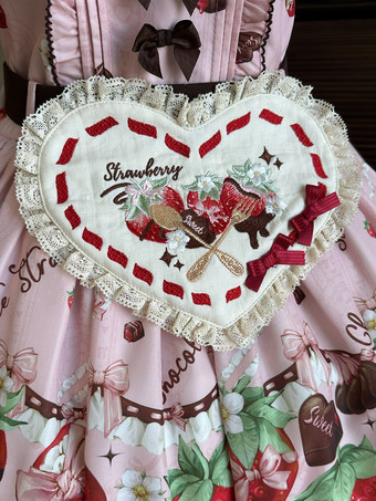 Tablier Lolita brodé cœur fraise chocolat