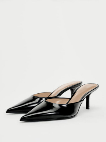 ブラック ハイヒールミュール ブラック ポインテッドトゥ スティレットヒール パンプス