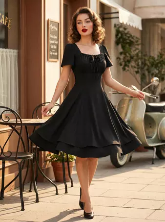 princess polly baby blue dress Vintage Square-Neck Midi Dress In Black For Summer 2026