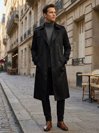 メンズ ピーコート ダブルブレスト カーキ ファッション オーバーコート